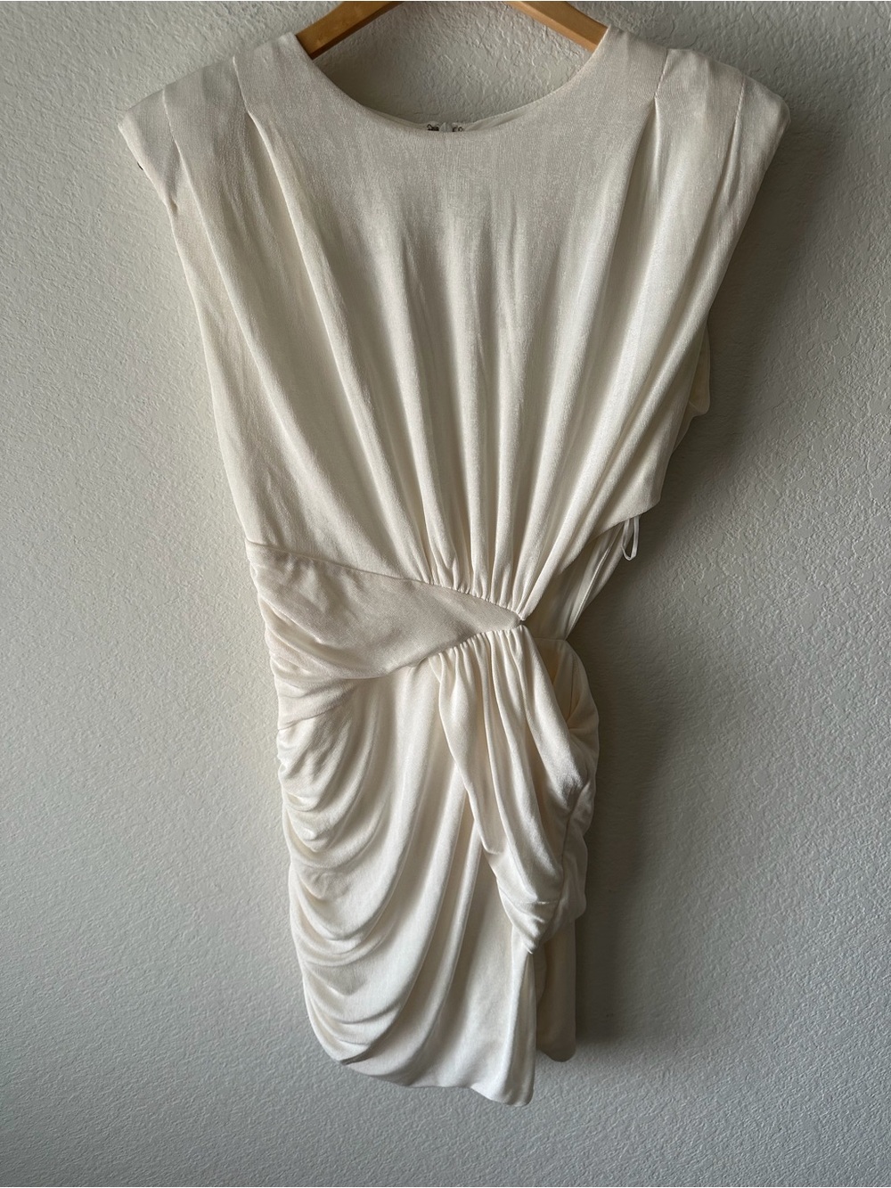 MISHA Ivory Ruched Draped Cocktail Midi Dress Cap Sleeve US 10